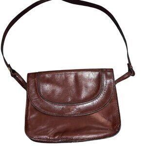 Vintage Bonnie Brown Leather Shoulder Bag 90s Minimalist Korea Zip Pocket